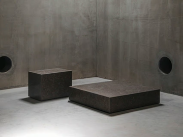 EDGE L ATLANTIC BLUE LIMESTONE - Low square marble coffee table by Maami Home - view 3